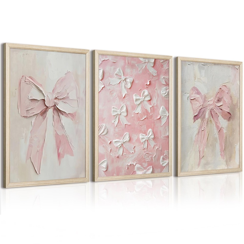 Pink Bow Wall Art Decor Preppy Trendy Posters Coquette Aesthetic Canvas Wall ...