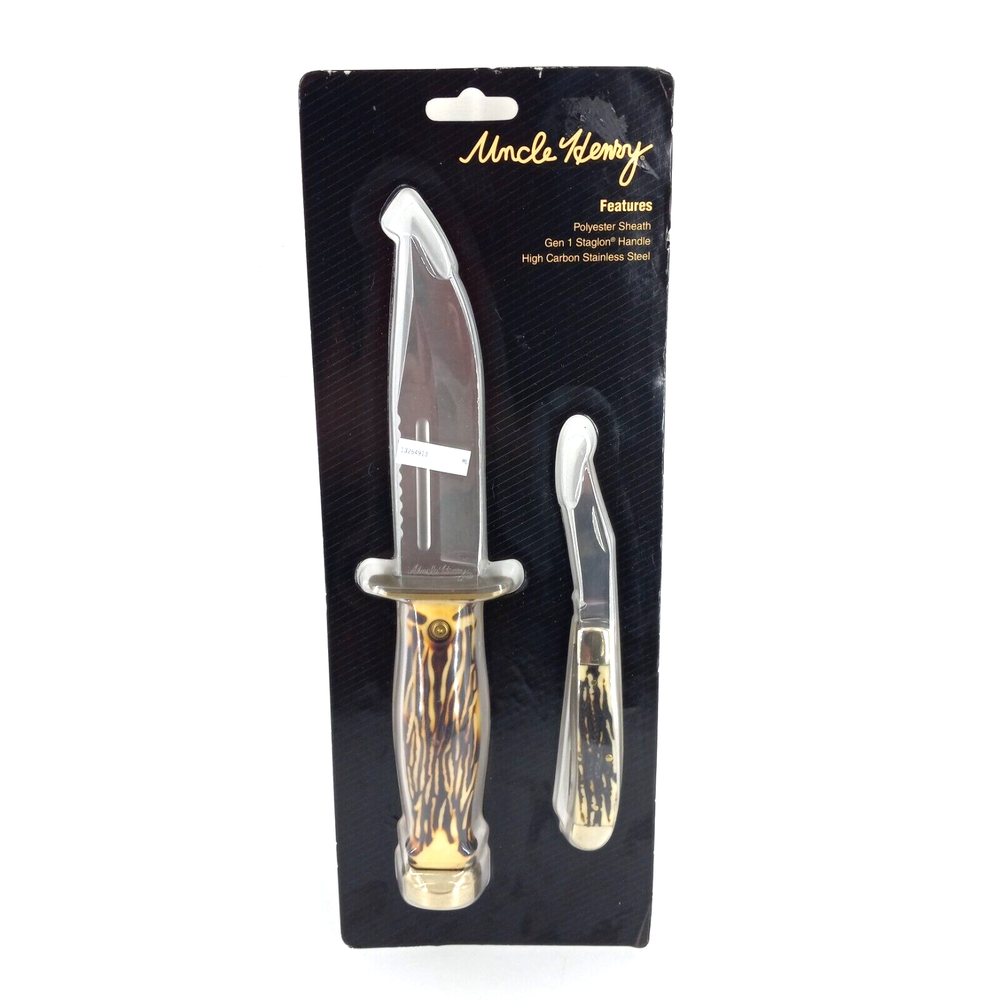 Uncle Henry 2PC Knife Set Bowie Dagger Fixed Blade Folding Knife with Sheath