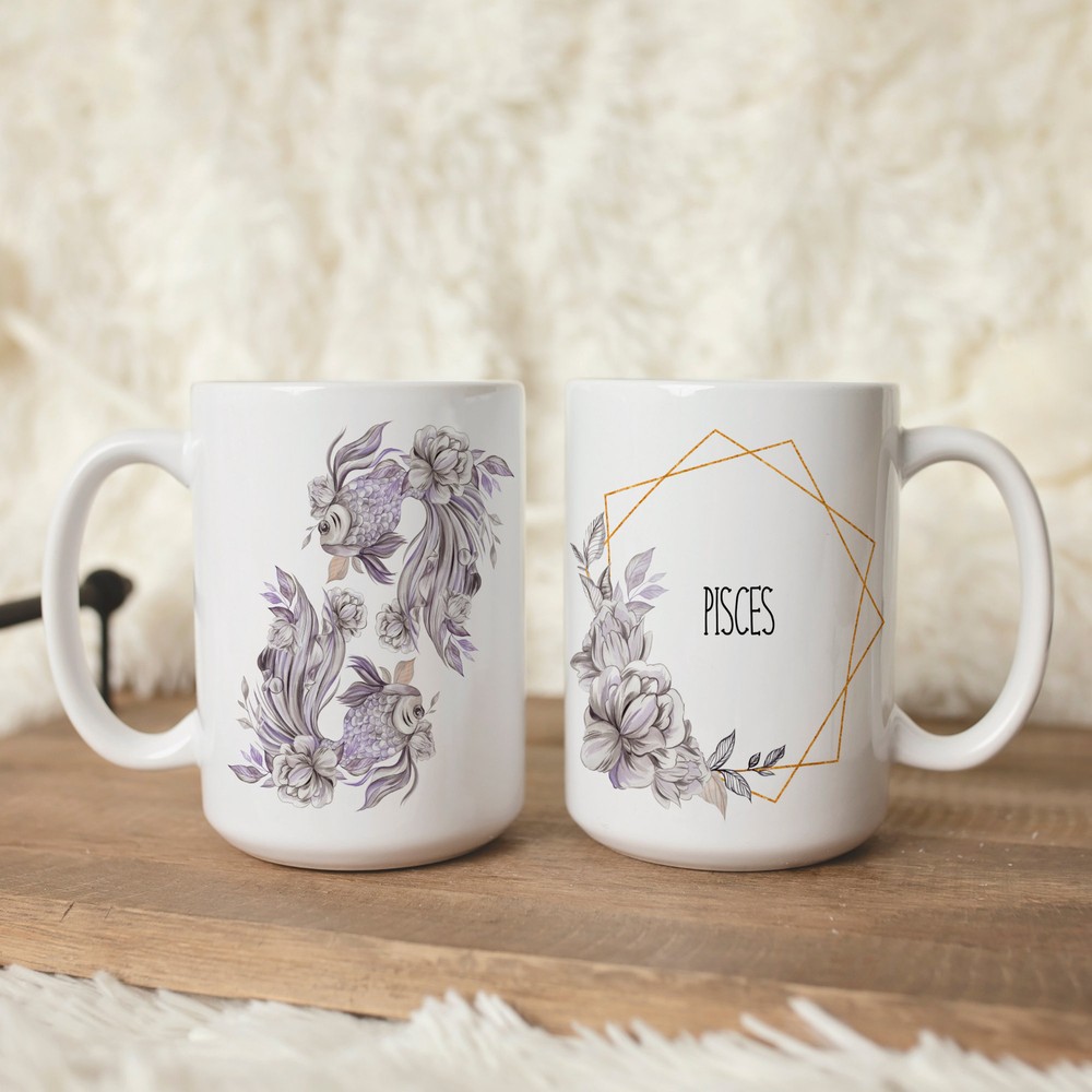 Pisces Mug White Ceramic Mug Zodiac Sign Astrology Horoscope Gift Spiritual