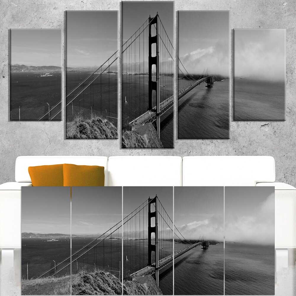 Golden Gate Bridge in Gray Panorama - Sea Bridge Canvas Wall  Oversized