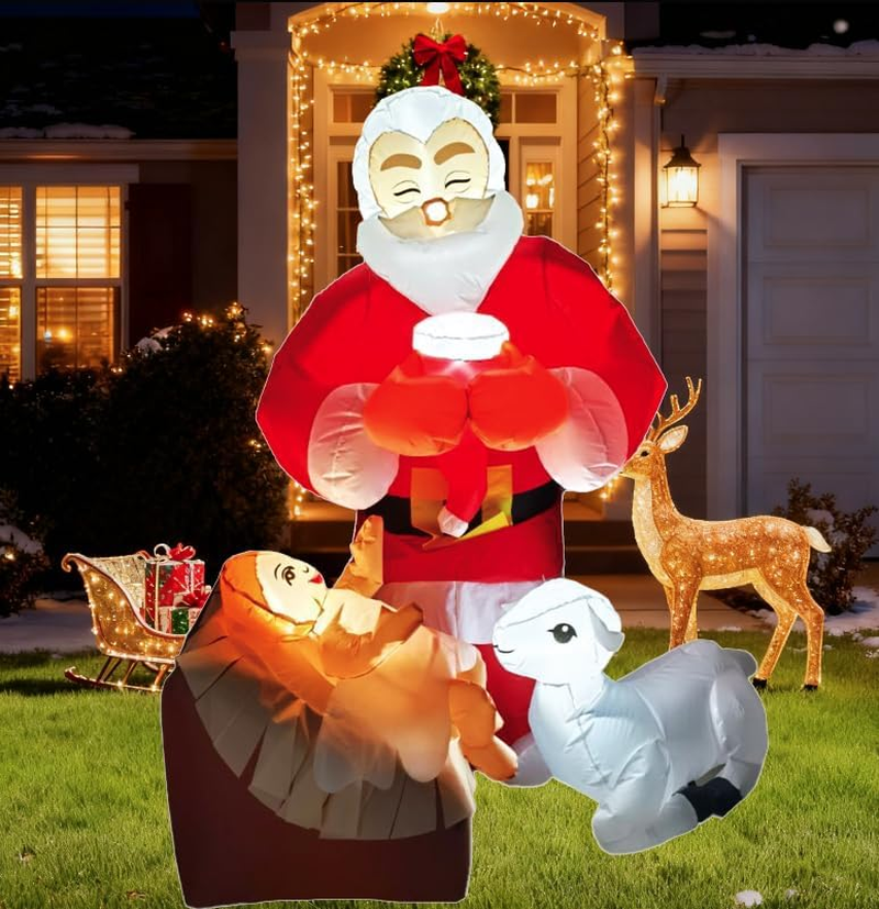 Christmas Inflatables Nativity Scene with Baby Jesus,5Ft Lighted Birth of Jesus