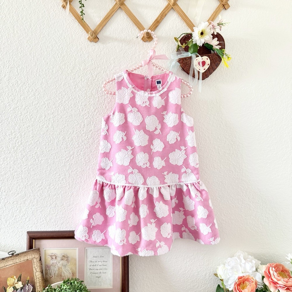 Janie and Jack Floral Jacquard Dress Size 4T Pink Floral Midi Girls