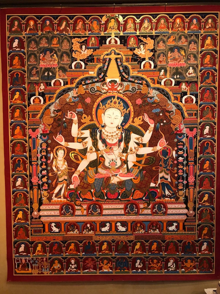 Original Buddhist Thangka Art, Ushnishavijaya 52.5 X 62.5 inches