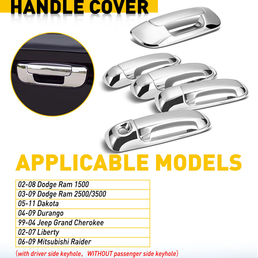 Chrome Door 4 Handle Tailgate Covers for Jeep Durango Dakota Ram Liberty Models