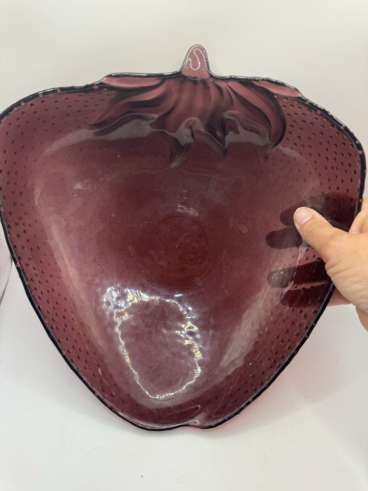 Vintage Strawberry Pressed Glass Bowl Purple Art Glass Fruit Candy Dish Retro