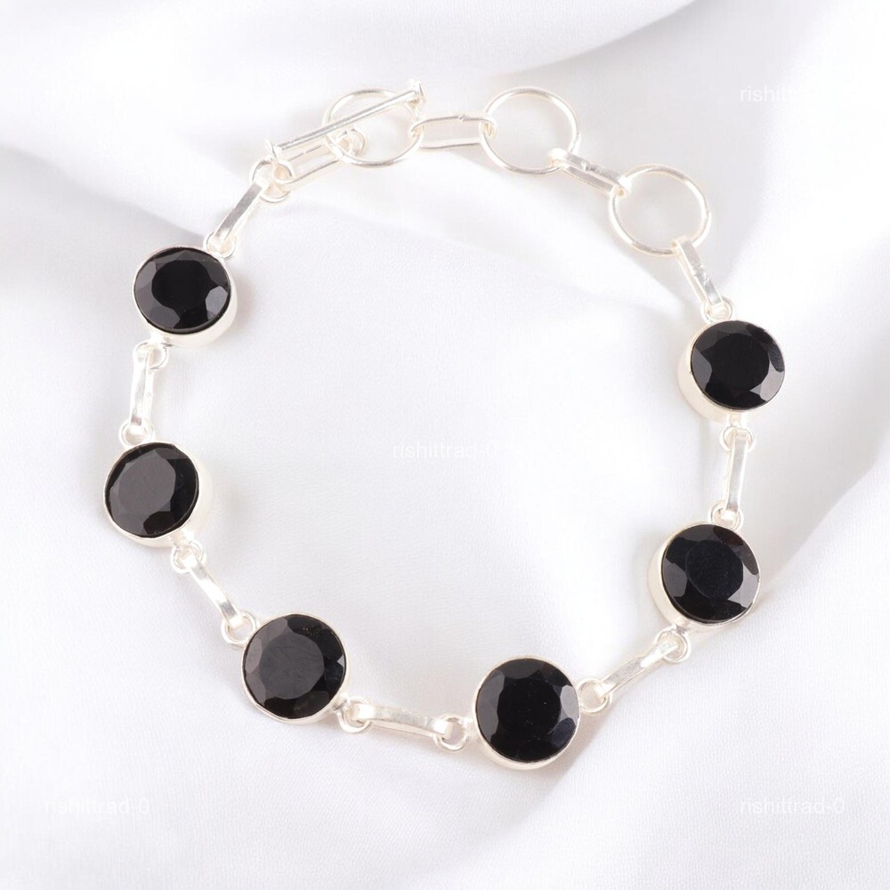 Black Onyx Sterling Silver Bracelet for Women - Perfect Cyber Monday Gift Jewelry Chain for Wife or Her-image