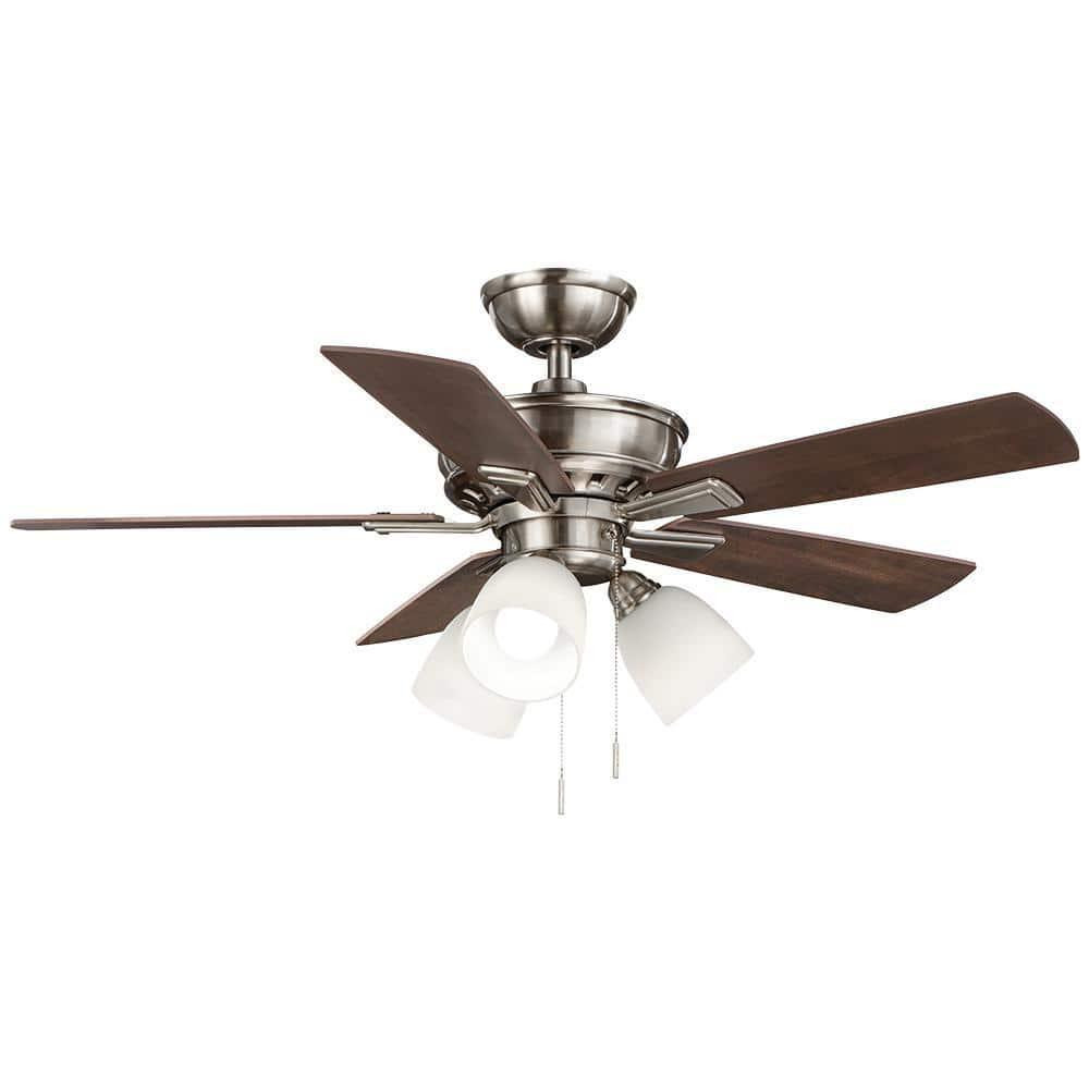 44 Inch Brushed Nickel Ceiling Fan with LED Light Kit 3-Speed Pull Chain for Indoor Use