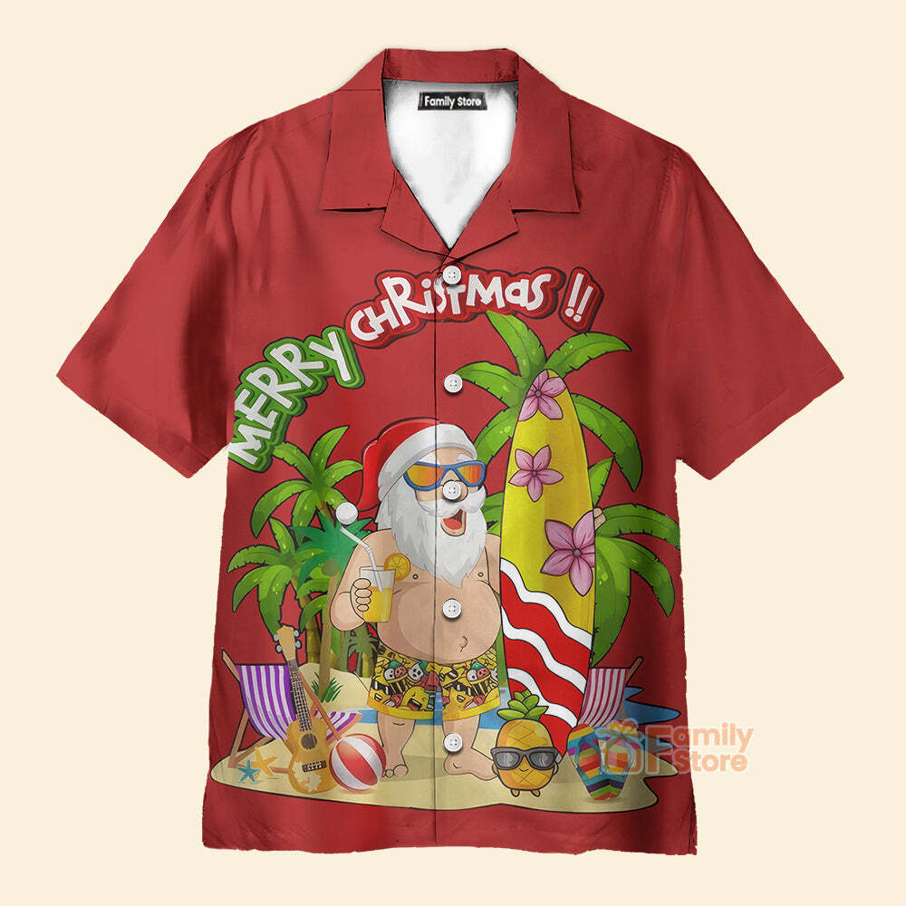 Merry Christmas Funny Santa On The Beach Hawaiian Shirt for Festive Tropical Style