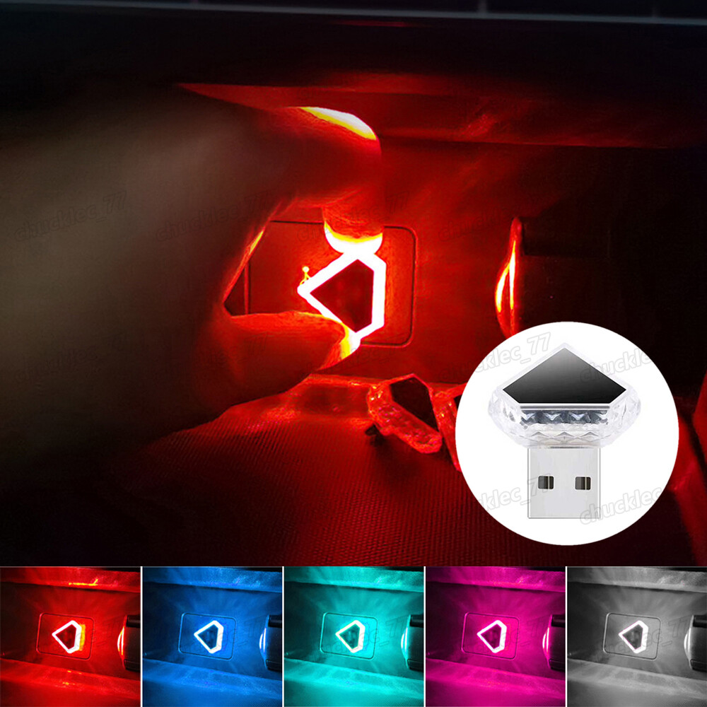 2x USB RGB LED Car Interior Light Neon Atmosphere Ambient Lamp Bulb Accessories