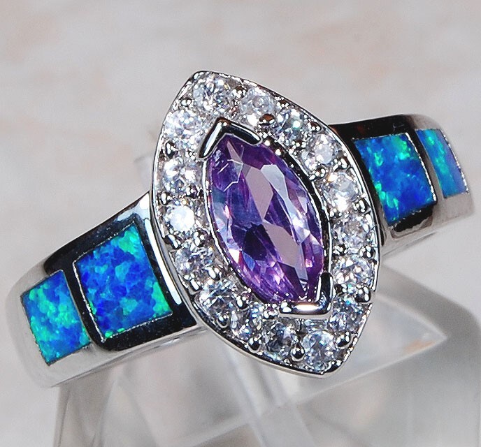 1CT Amethyst & Australian Opal 925 Sterling Silver Ring Jewelry Sz 6 BA4