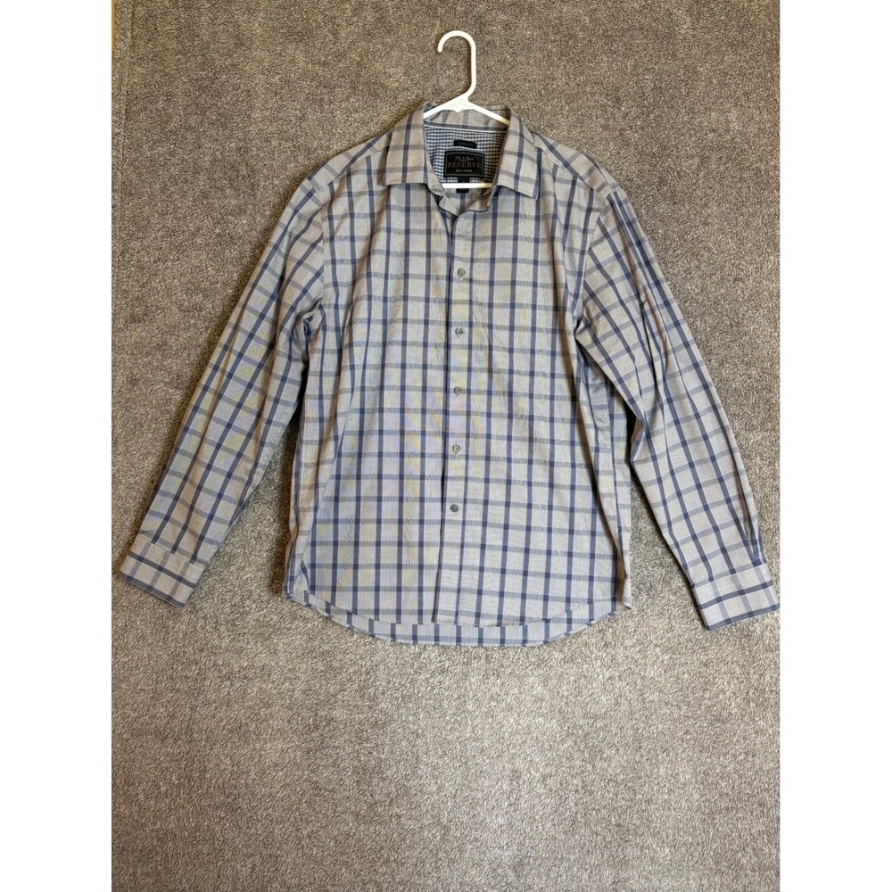 JOS A BANK RESERVE Mens Tailored Fit Plaid Dress Shirt Egyptian Cotton