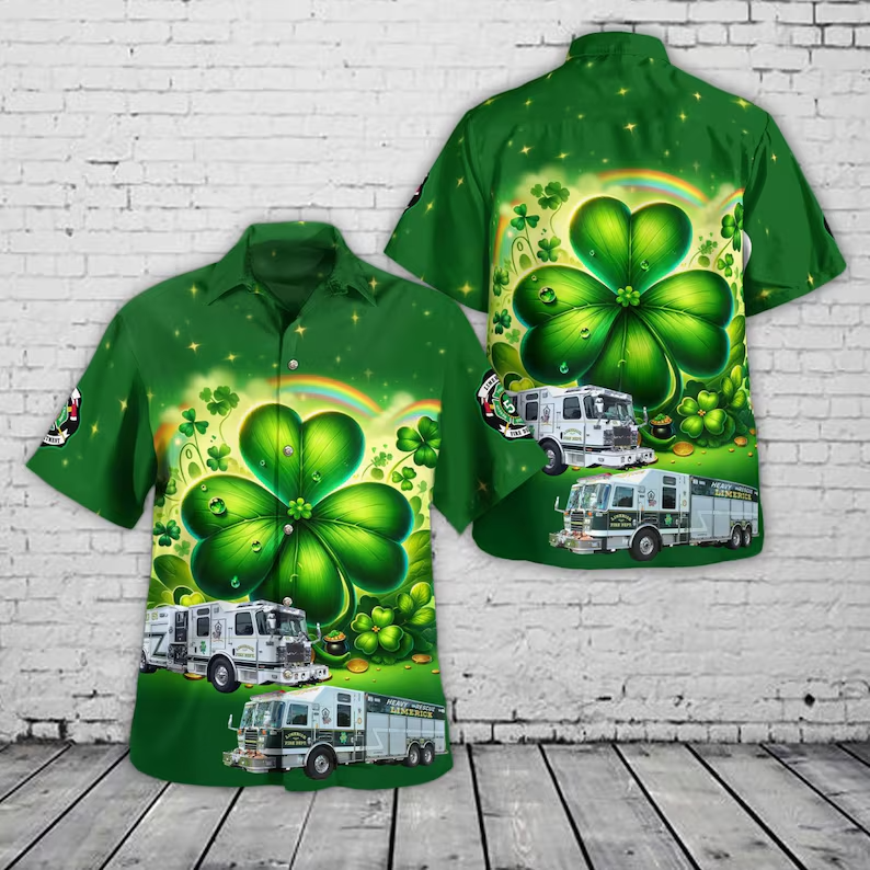 St Patricks Day Firefighter Hawaiian Shirt Irish Fireman Gift