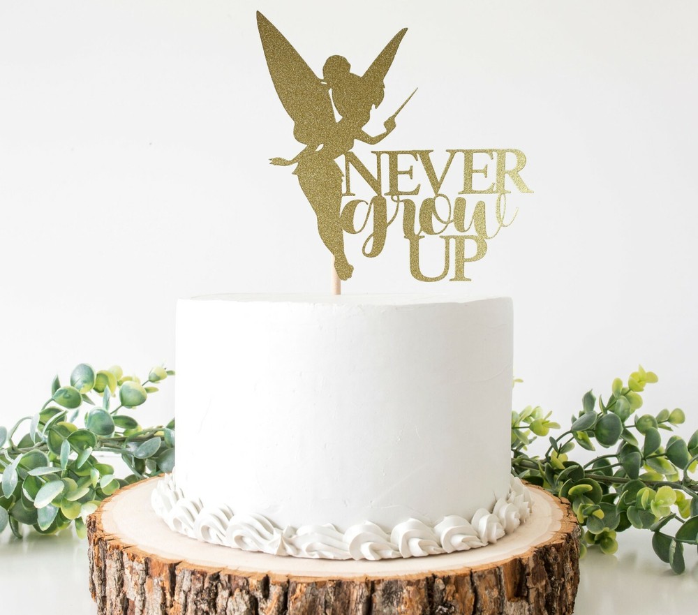 Gold Double-Sided Never Grow Up Cake Topper for Birthdays Baby Showers Gender Reveals-image