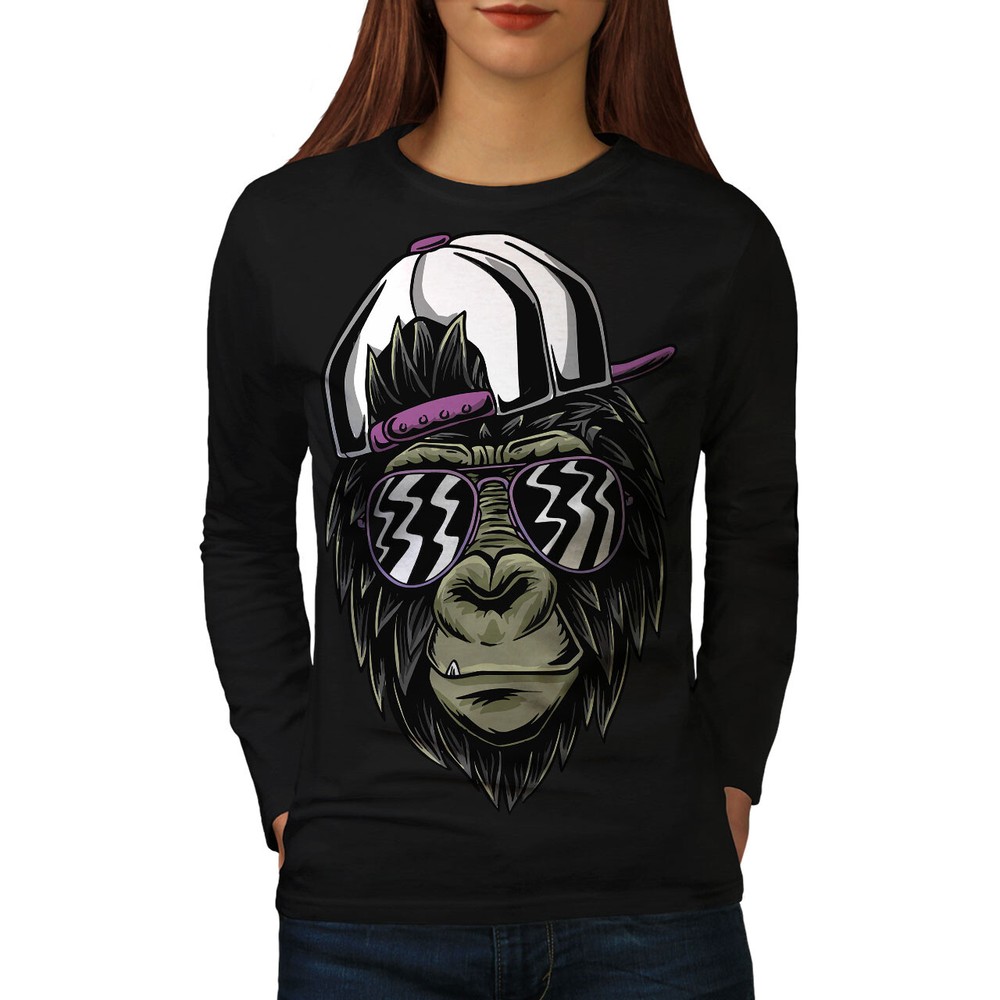 Trendy Wellcoda Cool Monkey Sunglasses Women’s Long Sleeve Tee