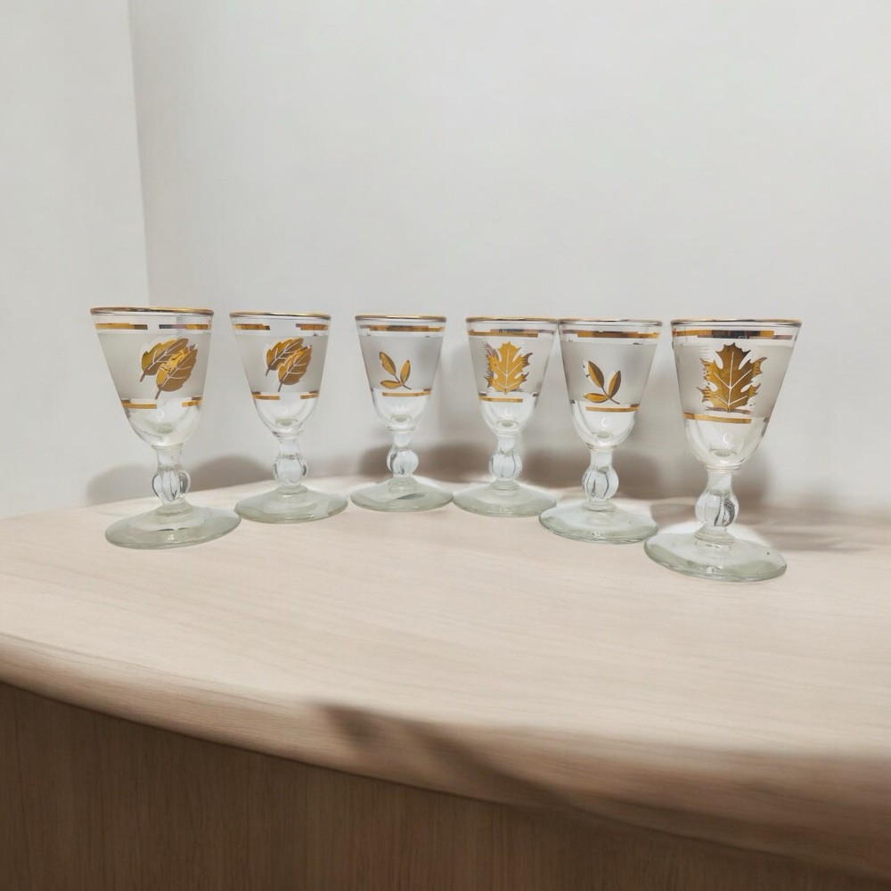 Libbey 24K Gold Leaf Cordial Glass Set of 6 Elegant Barware