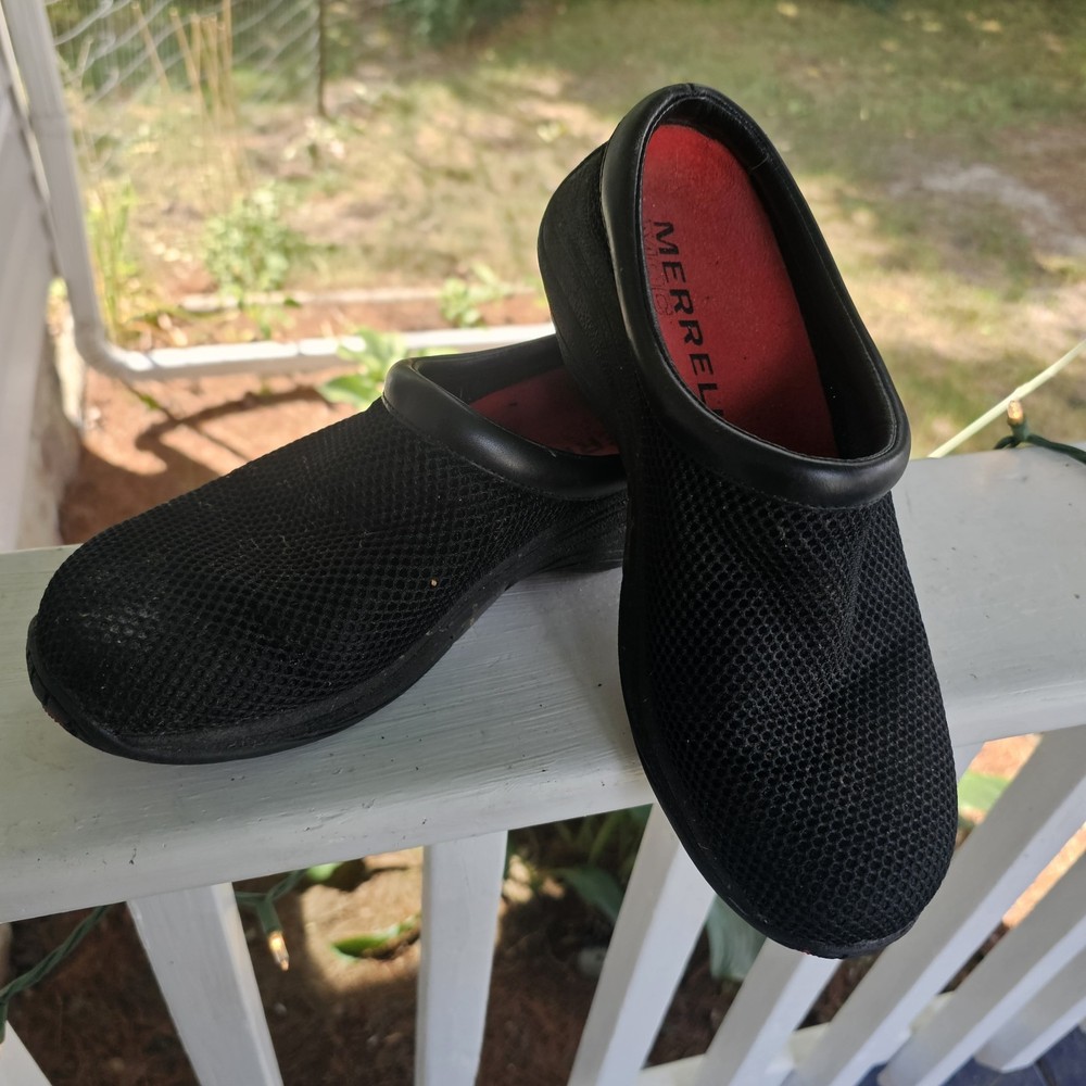MERRELL MESH MOC SLIDE SLIP ON SHOES Black WOmENS SIZE 9.5 Comfort