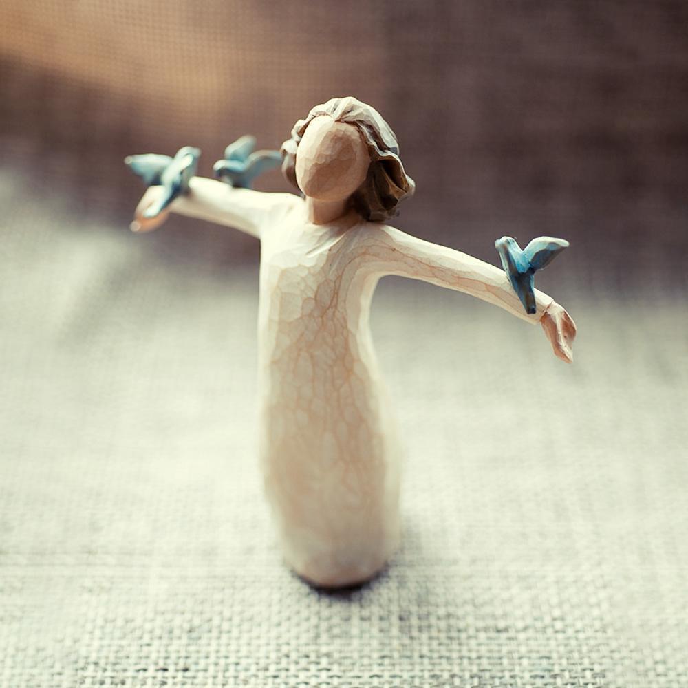 Figurine Bird with Woman Resin Carved  Small Modern Decor Free Stand，decoration