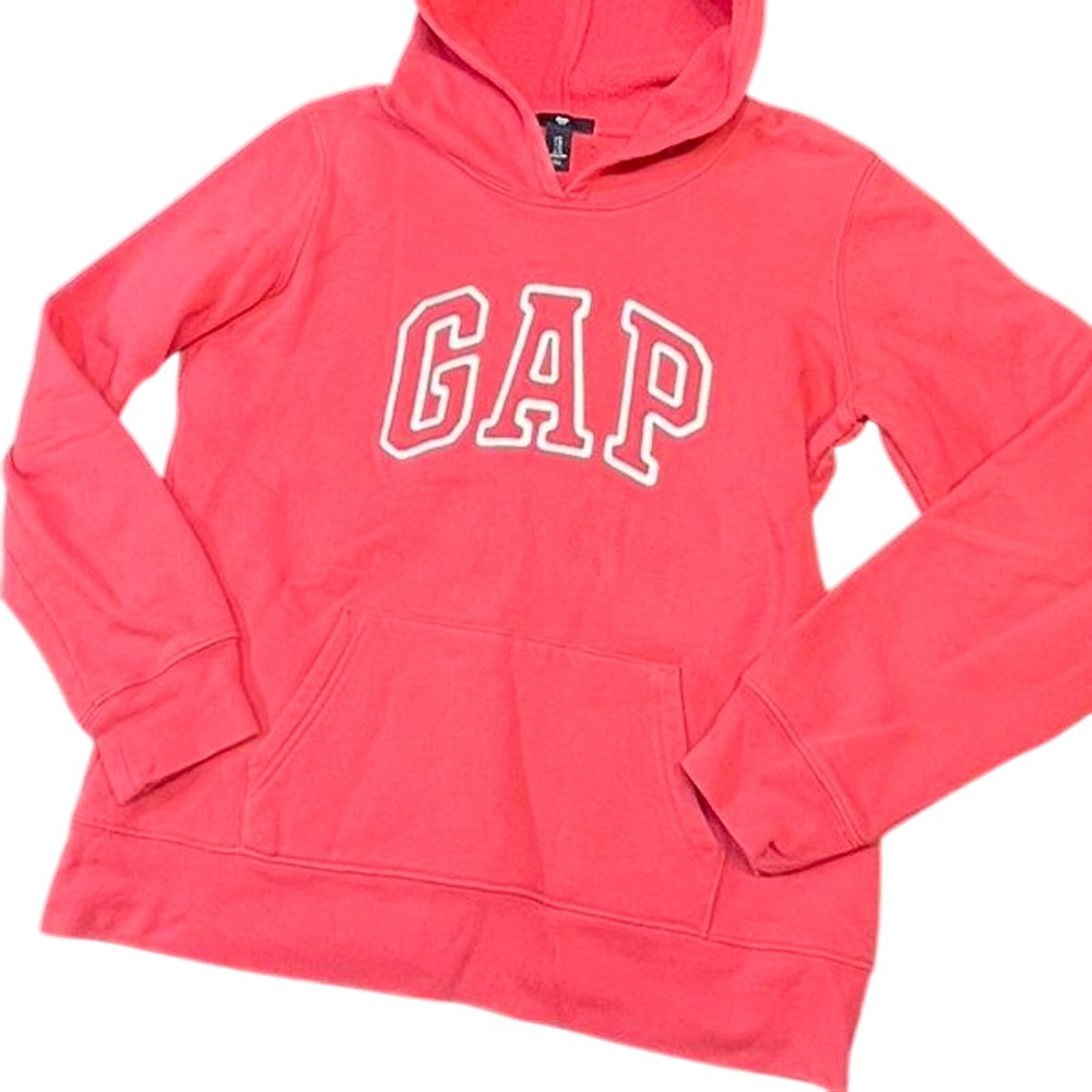 Y2K Coral Pink Gap Hoodie with White Logo Women's Medium 2000s Vintage