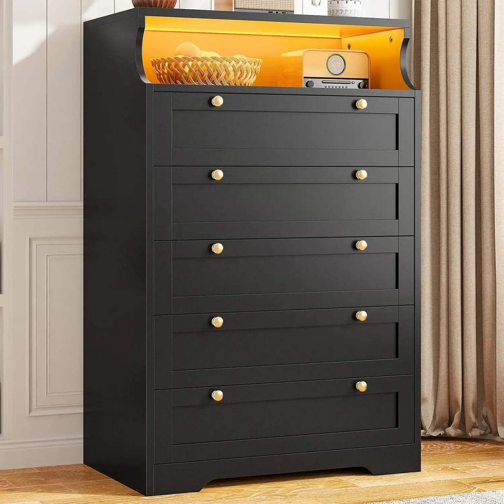 LED Illuminated Ljustra 5-Drawer Tall Dresser for Bedroom Storage