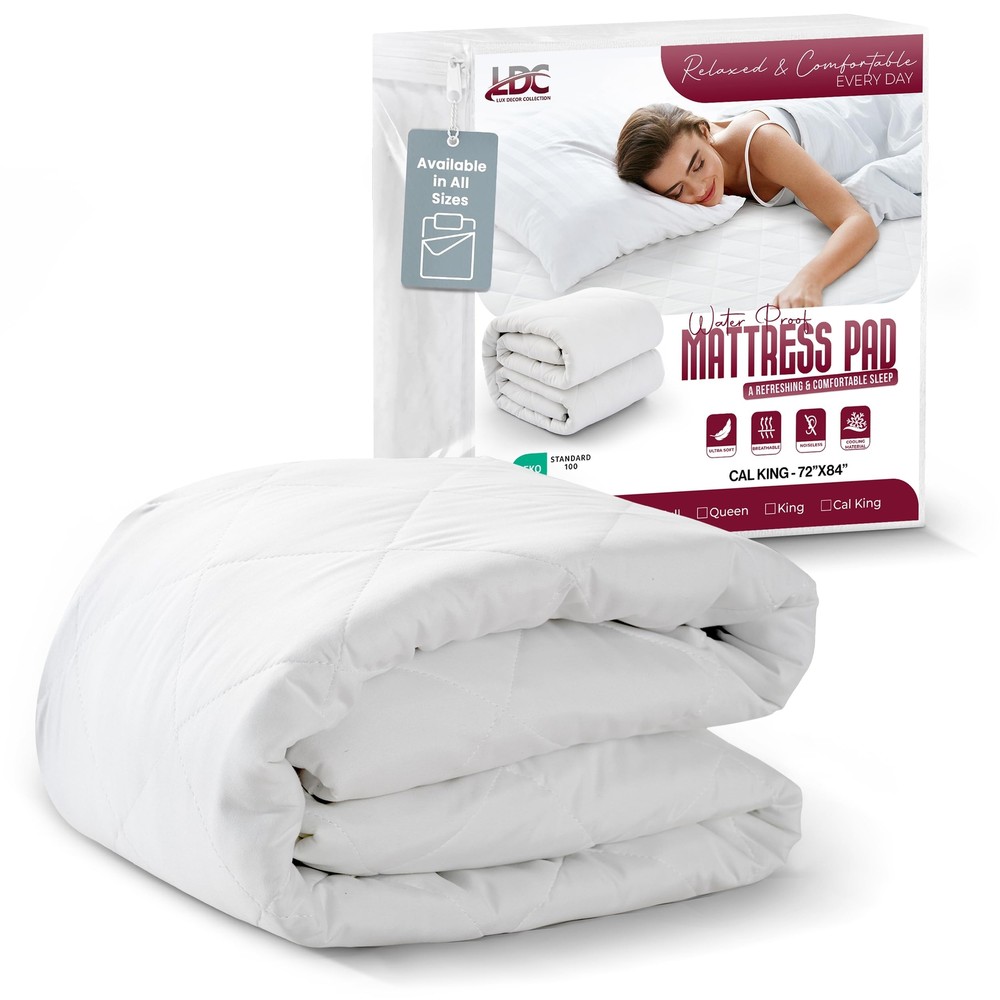 LUX Decor King Size Quilted Mattress Pad with Elastic Fitted Cover Protector