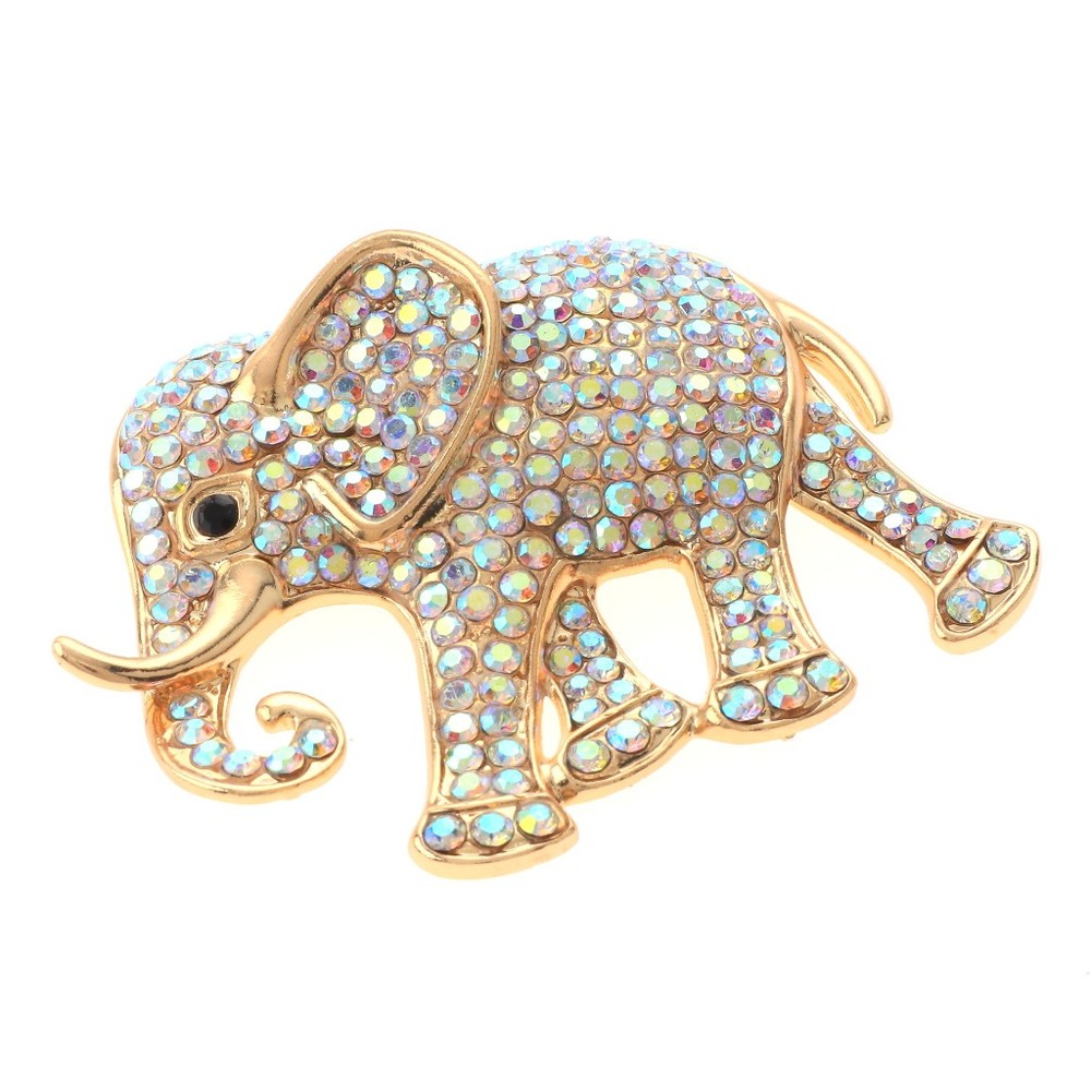Gold Tone Alloy Metal Large Crystal Elephant Brooch P1599-GAB