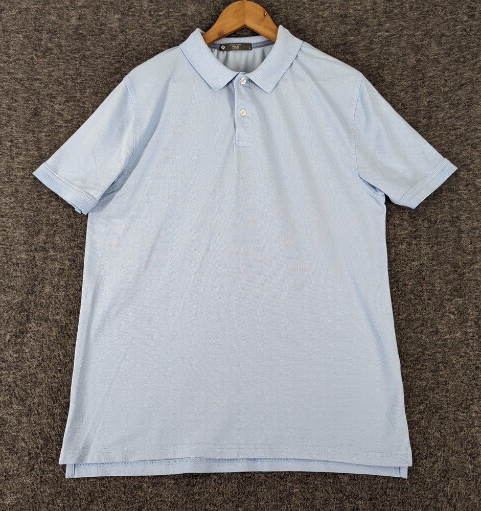 Men's Large Blue Short Sleeve Polo Shirt with 2-Button Collar-image