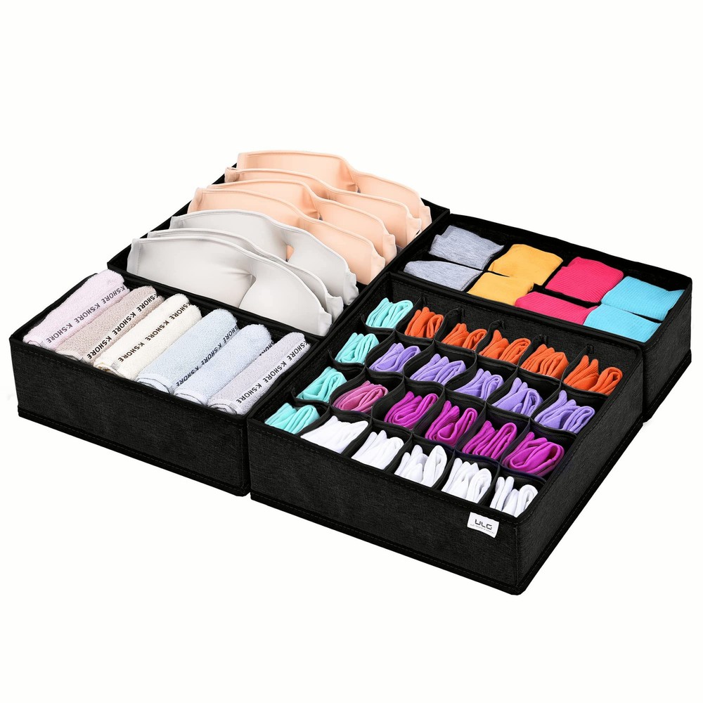 4 Pack Socks Underwear Drawer Organizer Divider, Washable Dresser Foldable Ox...