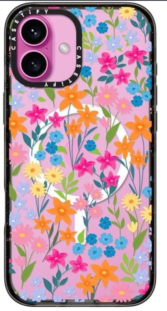 CASETiFY Impact Case for iPhone 16 Plus - Bright Spring Flowers - Clear Black