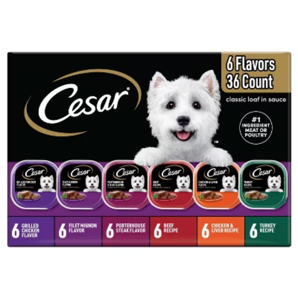Cesar Classic Loaf Wet Dog Food 36ct - Liver, Chicken, Turkey, Beef, 3.5oz