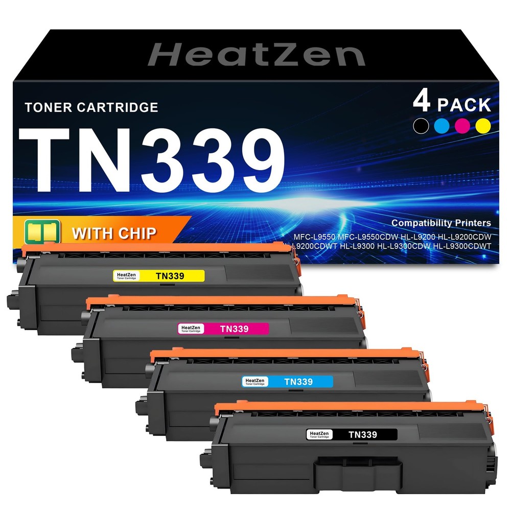 TN339 Toner Cartridges Set (4-Pack, KCMY) High Yield Replacement for Brother ...