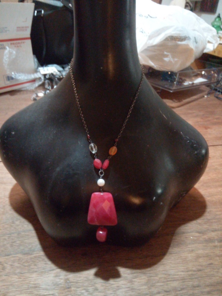 Vintage Sterling Silver Lariat Necklace with Untested Gemstones