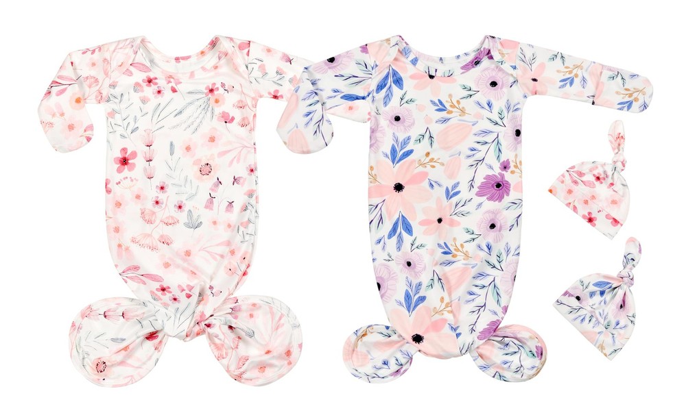 Newborn Baby Knotted Sleeper Gown with Mittens Long Sleeve Nightgown Coming