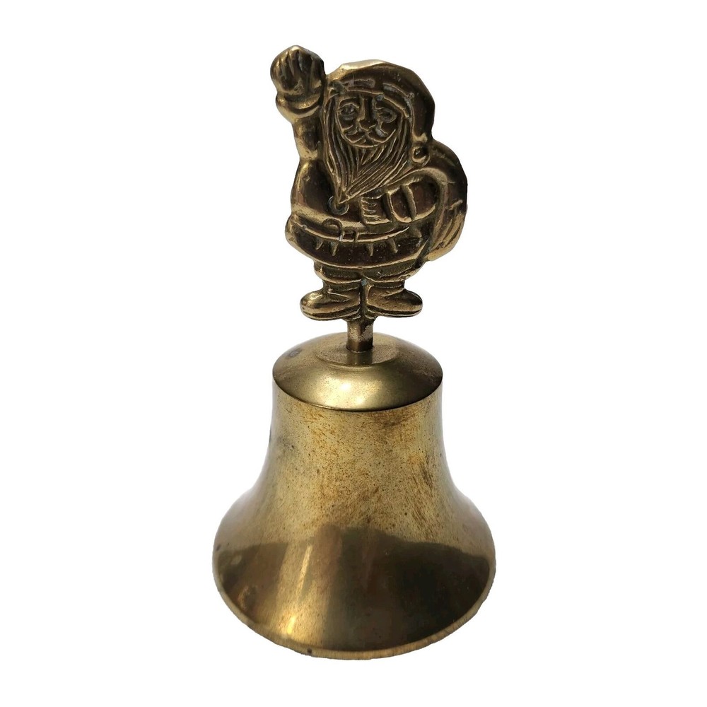 Vintage Santa Holding His Bag Brass Bell Etched Brass Tone Metal Bell Christmas