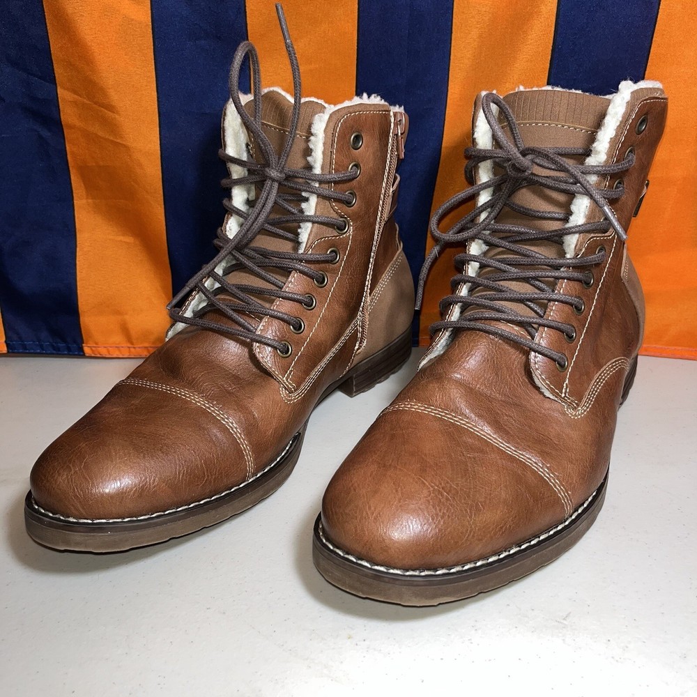 Dexter Brown Fleece-Lined Cap Toe Boots for Men Size 11.5 Cognac Faux Leather