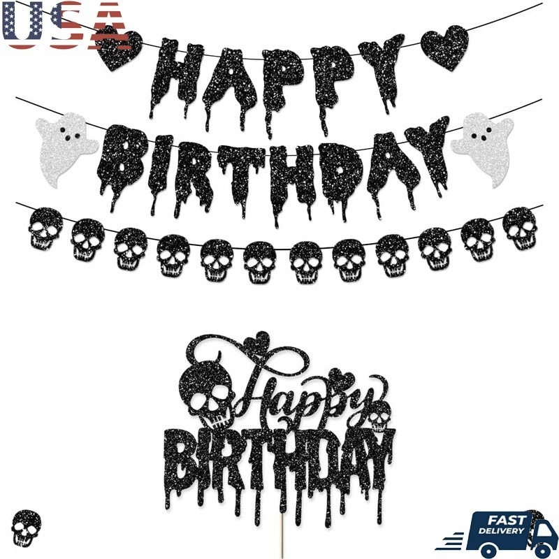 Halloween Birthday Decorations Banner Glitter Scary Photo Booth Wall Decor Party