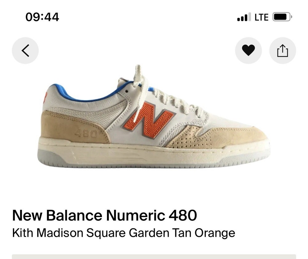 SIZE 10M New Balance Numeric 480 Kith Madison Square Garden Tan Orange