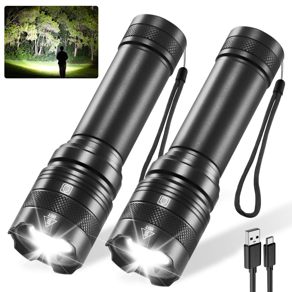 2Pack Rechargeable Flashlights, Tactical Flashlights High Lumens, Super Brigh...