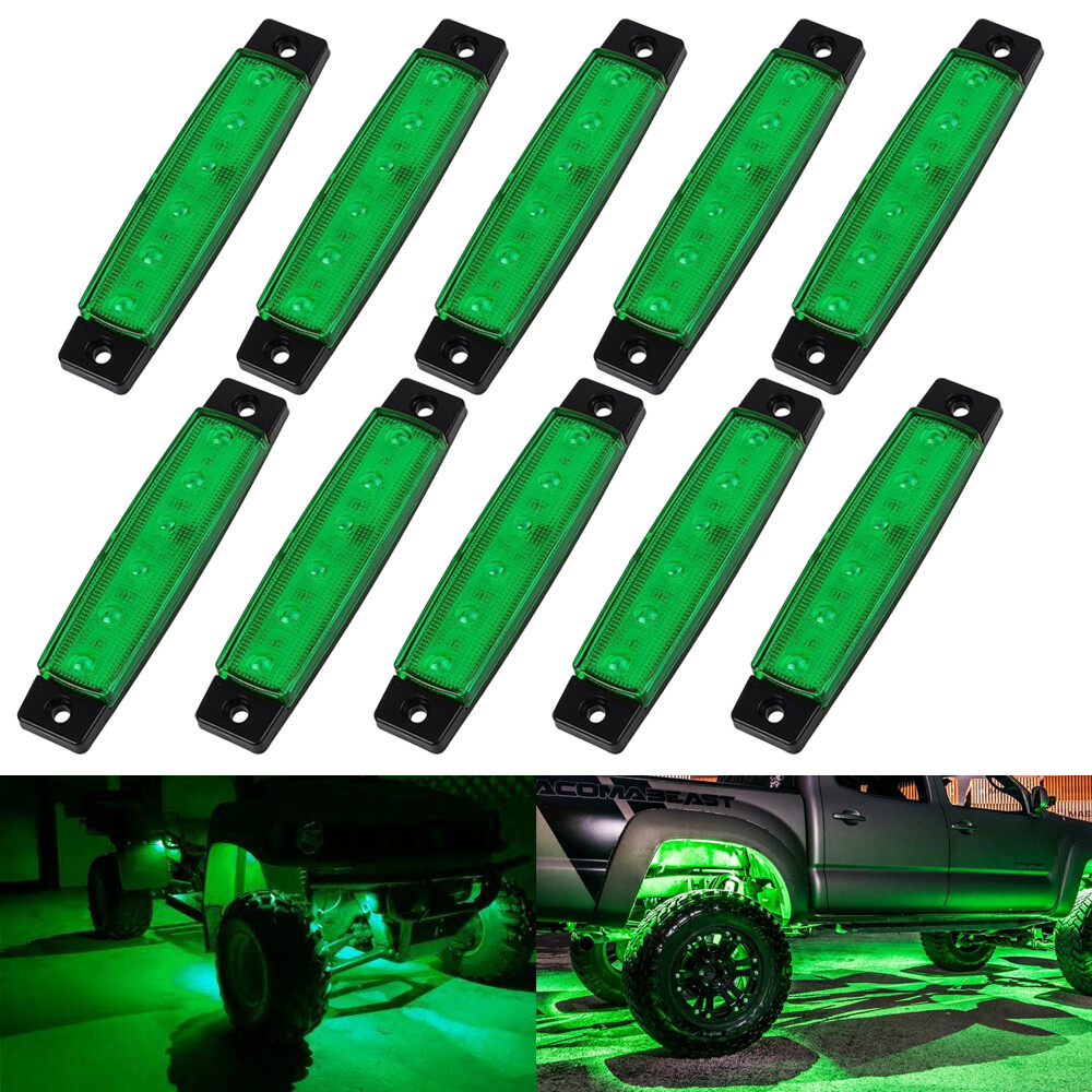 10 Pods 6-LED Lens Green Rock Lights Jeep For Off-Road Truck UTV Boat Underbody
