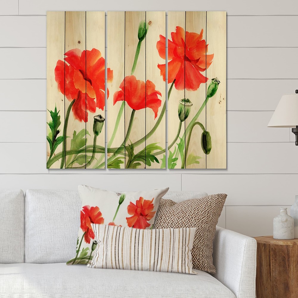 Designart 'Vintage Red Poppies III' Traditional Print on