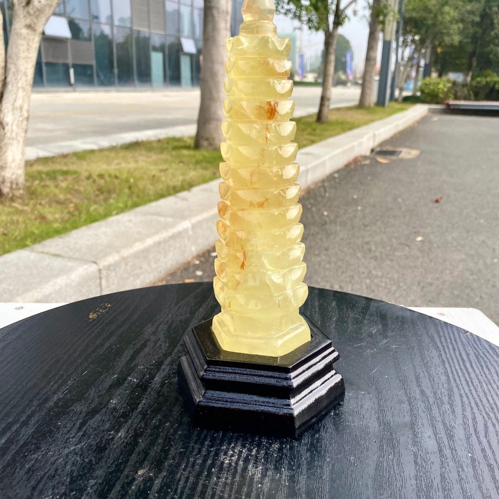 1.7LB Natural Citrine quartz carved Crystal Wenchang tower wand point healing-