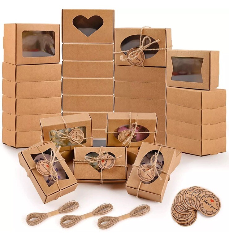 32 Kraft Boxes with Window for Homemade Candy's, Cookies, Chocolates, or Soap