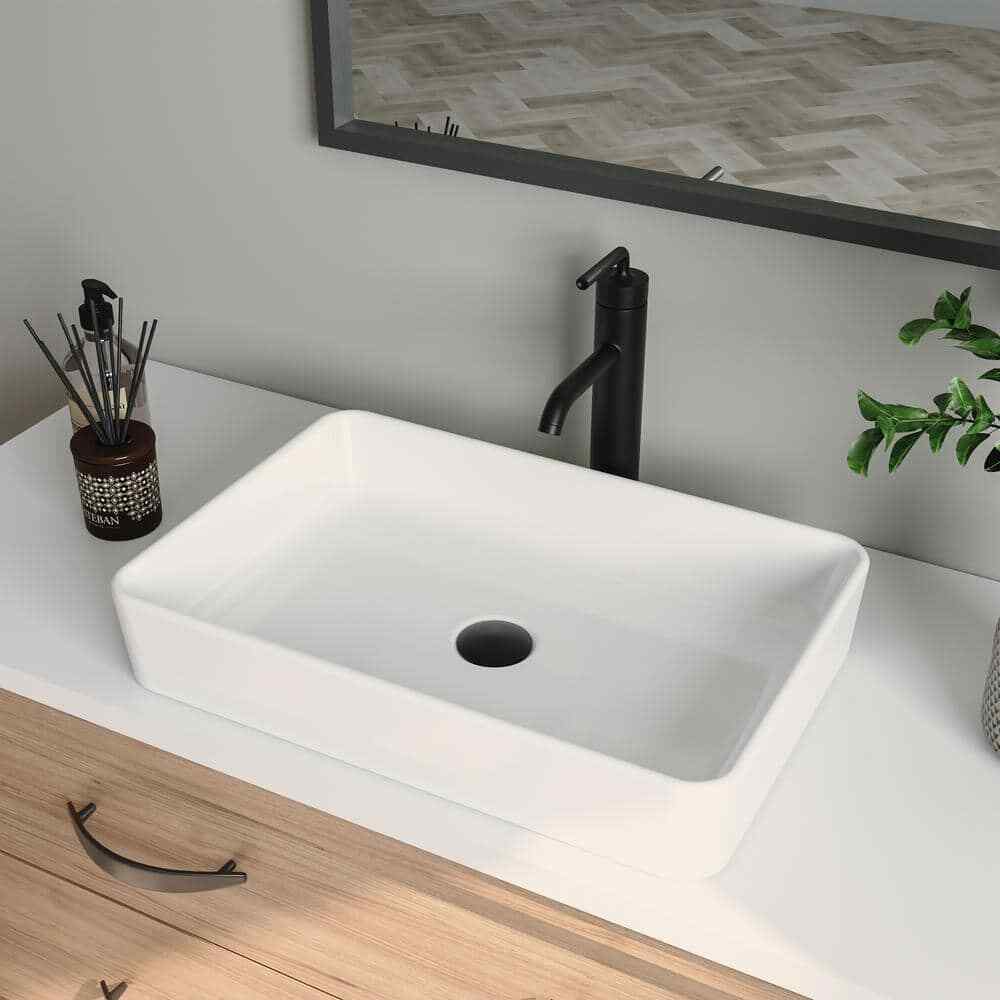 20in.Wx13.4in.D Rectangular Classic Ceramic Bathroom Vessel Sink Art Basinin Wh