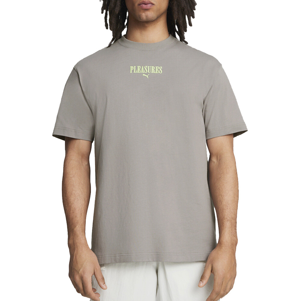 Puma X Pleasures Graphic Crew Neck Short Sleeve Tee Mens Grey Casual Top 6