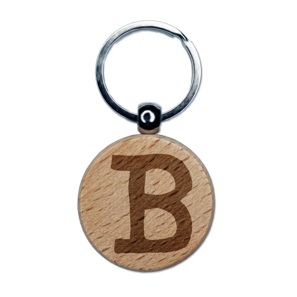 Letra B mayúscula linda fuente de máquina de escribir grabada madera llavero redondo etiqueta dije