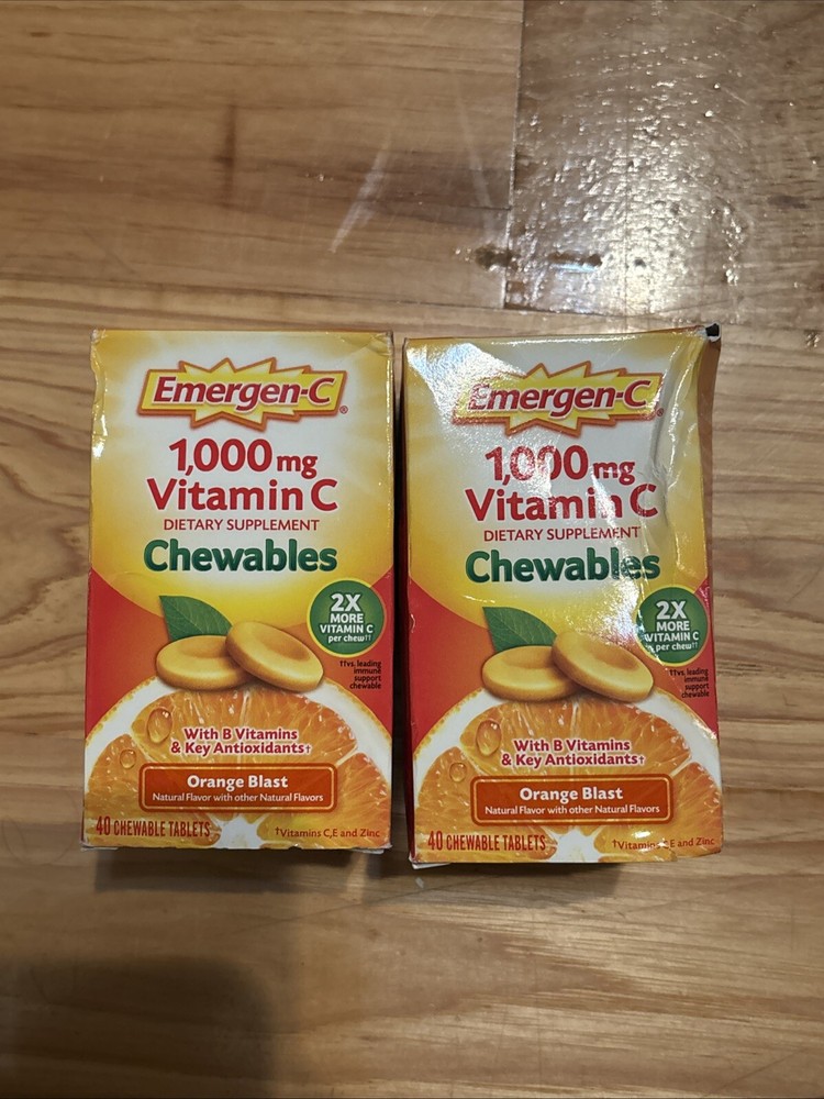 2 Pack Emergen-C 1000 mg Chewables Vitamin C 40 tablets Exp 11/24