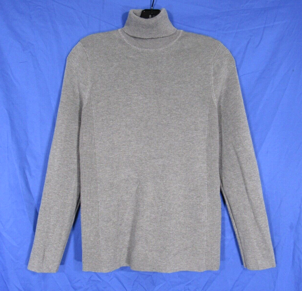 CHICO'S Solid Gray STRETCHY Ribbed Knit TURTLENECK Body-Hugging SWEATER 1 (US M)