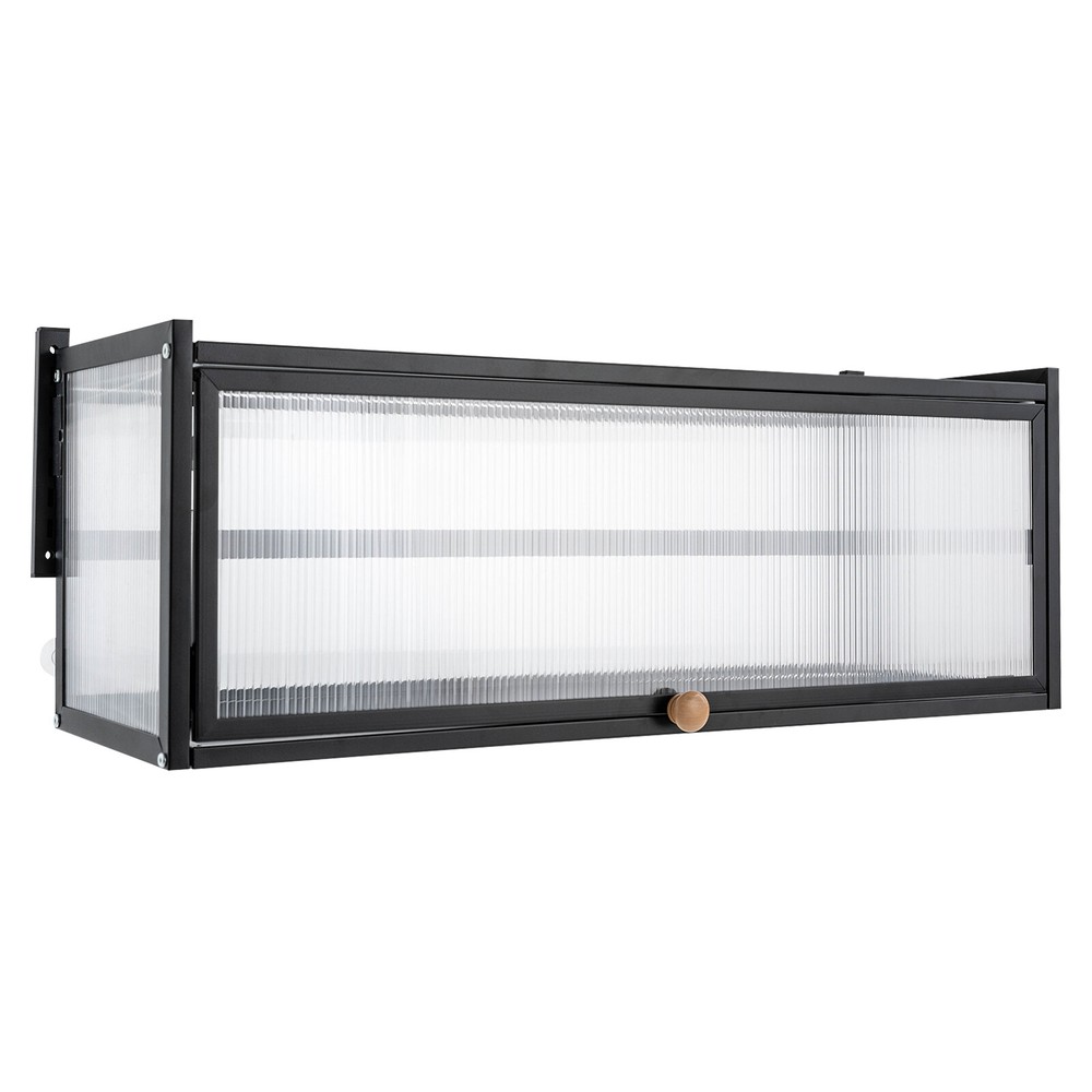 Wall-Mounted Flip-Up Door Kitchen Cabinet with Translucent Strip Storage