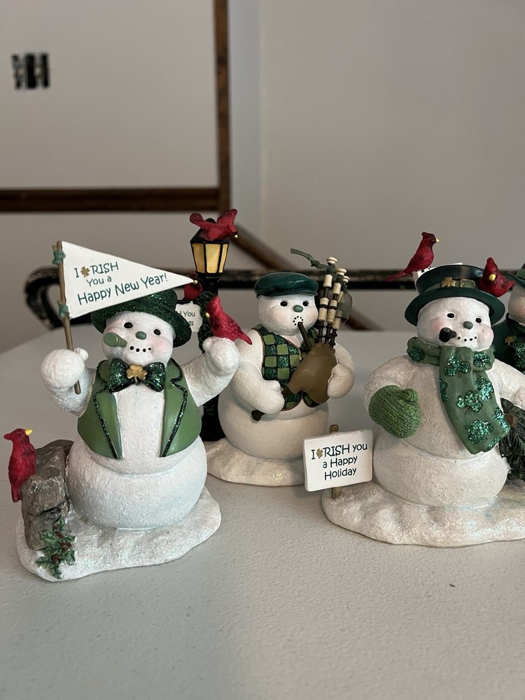 8 TOTAL Hamilton Collection Irish Wish Ceramic Snowman Collection Set Of 8