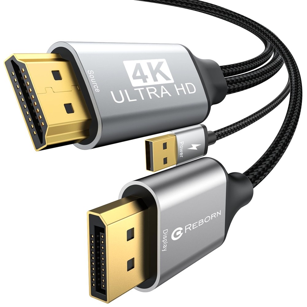 Active HDMI to DisplayPort Cable 6FT 4K 60Hz 1080p 120Hz Uni-Directional