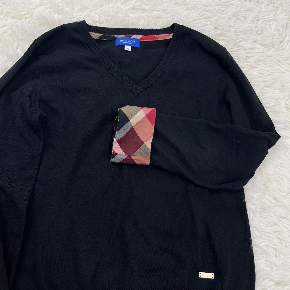 Burberry London Blue Label Knit Sweater Nova Check Logo M Size
